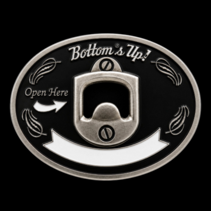 Bottoms Up Phrase Beer Bottle Opener Belt Buckle