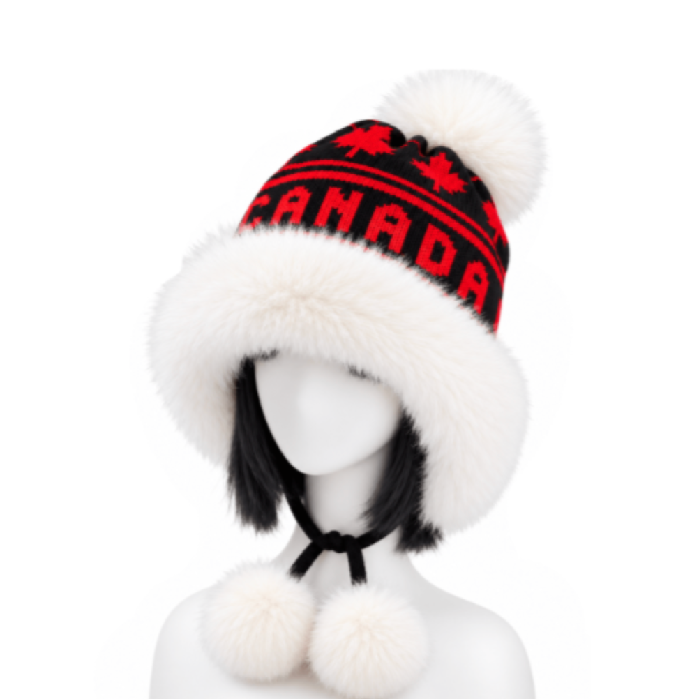 Canada Faux Fur Fashion Winter Ski Hats Mapleleaf Ear Flaps Unisex