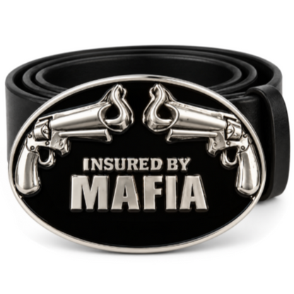 Mafia Insured Italian Underworld Crime Family Guns Belt Buckle