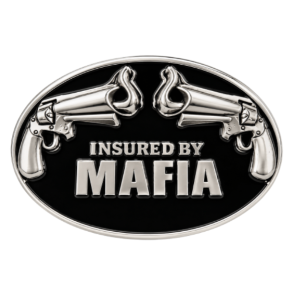 Mafia Insured Italian Underworld Crime Family Guns Belt Buckle