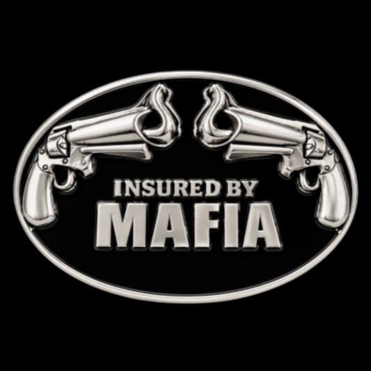 Mafia Insured Italian Underworld Crime Family Guns Belt Buckle