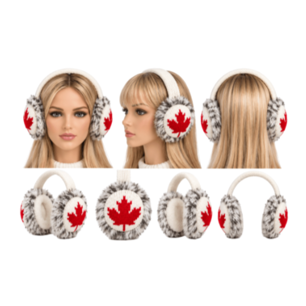 Maple Leaf Faux Fur Ear Warmers – Cozy Canada Outdoors Winter Earmuffs