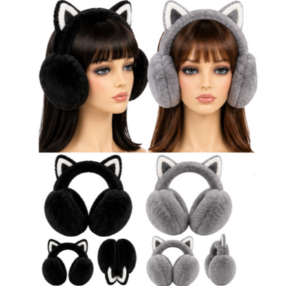 Cat Ears Foldable Cute  Earmuffs Womens Kids Fun Fashion