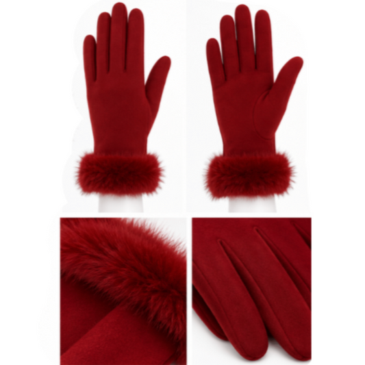 Women's Touchscreen Gloves with Faux Fur Trim for Winter