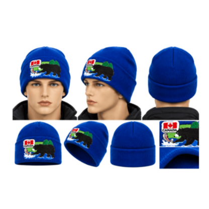 Beanie Hat Canada Flag Maple Leaf Ice Fishing Bear Winter Ski Toque