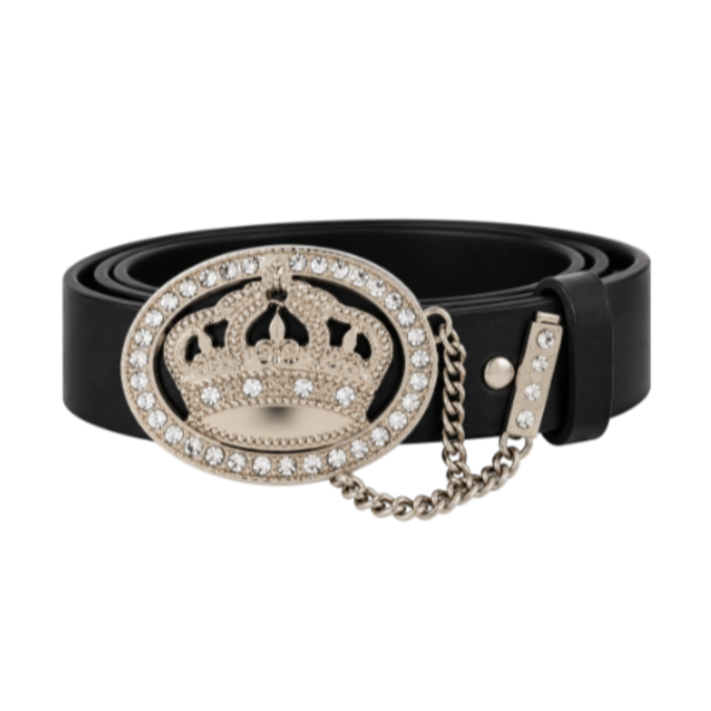 Crown Rhinestone Belt Buckle with Chain | Regal Denim Belt Accessory