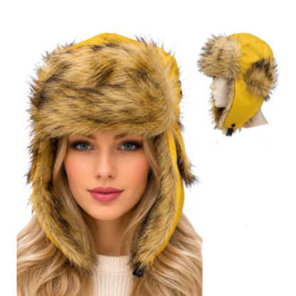 Yellow Unisex Winter Aviator Trooper Earflap Warm Russian Ski Hats Fur Bomber