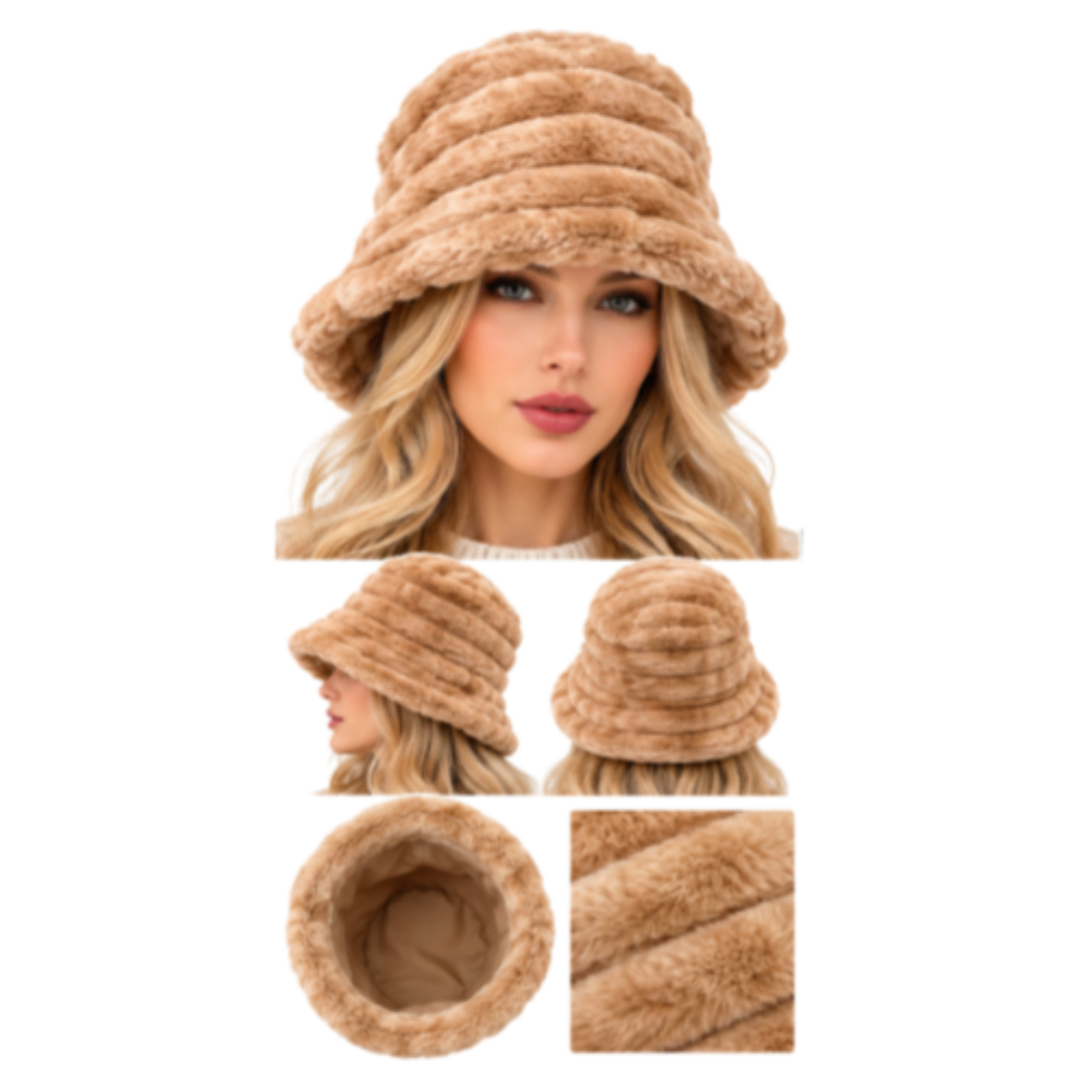 Women Winter Fluffy Plush Bucket Hat Ladies Warm Faux Fur Soft Cap Hat
