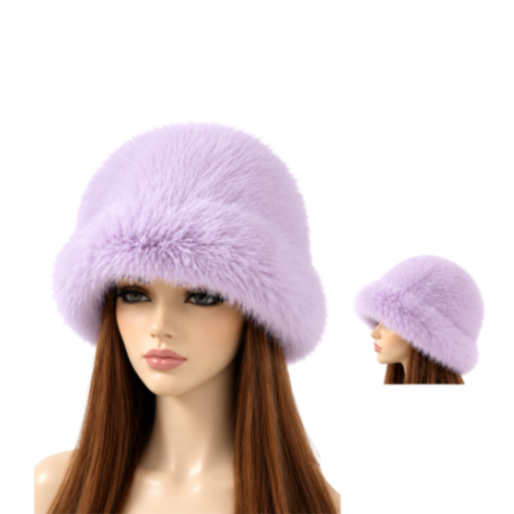 Soft Faux Fur Bucket Hat Furry for Women Winter Cozy Hats