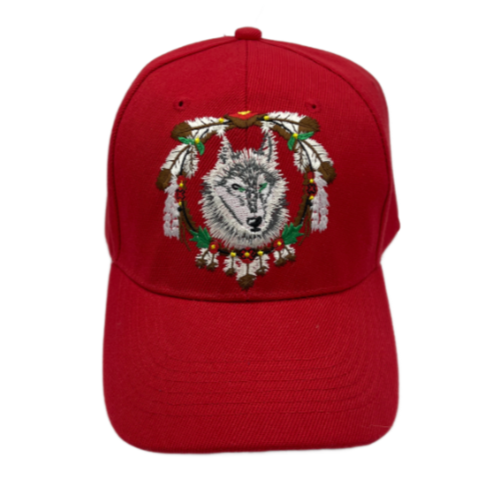 Native Ball Caps Wolf Feathers Baseball Ball Cap Native American Art Hat Casquette ...