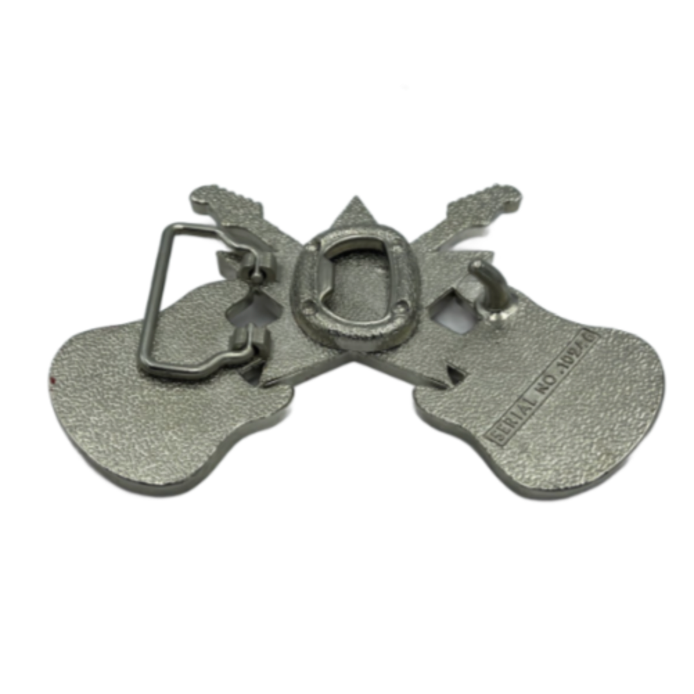 Electric Red Guitar Rock N Roll Music Silver Star Belt Buckle