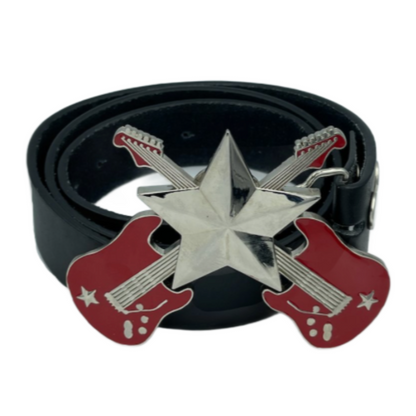 Electric Red Guitar Rock N Roll Music Silver Star Belt Buckle