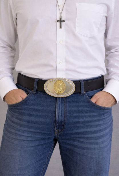 Virgin Mother Mary Silhouette Catholic Religion Western Belt Buckle