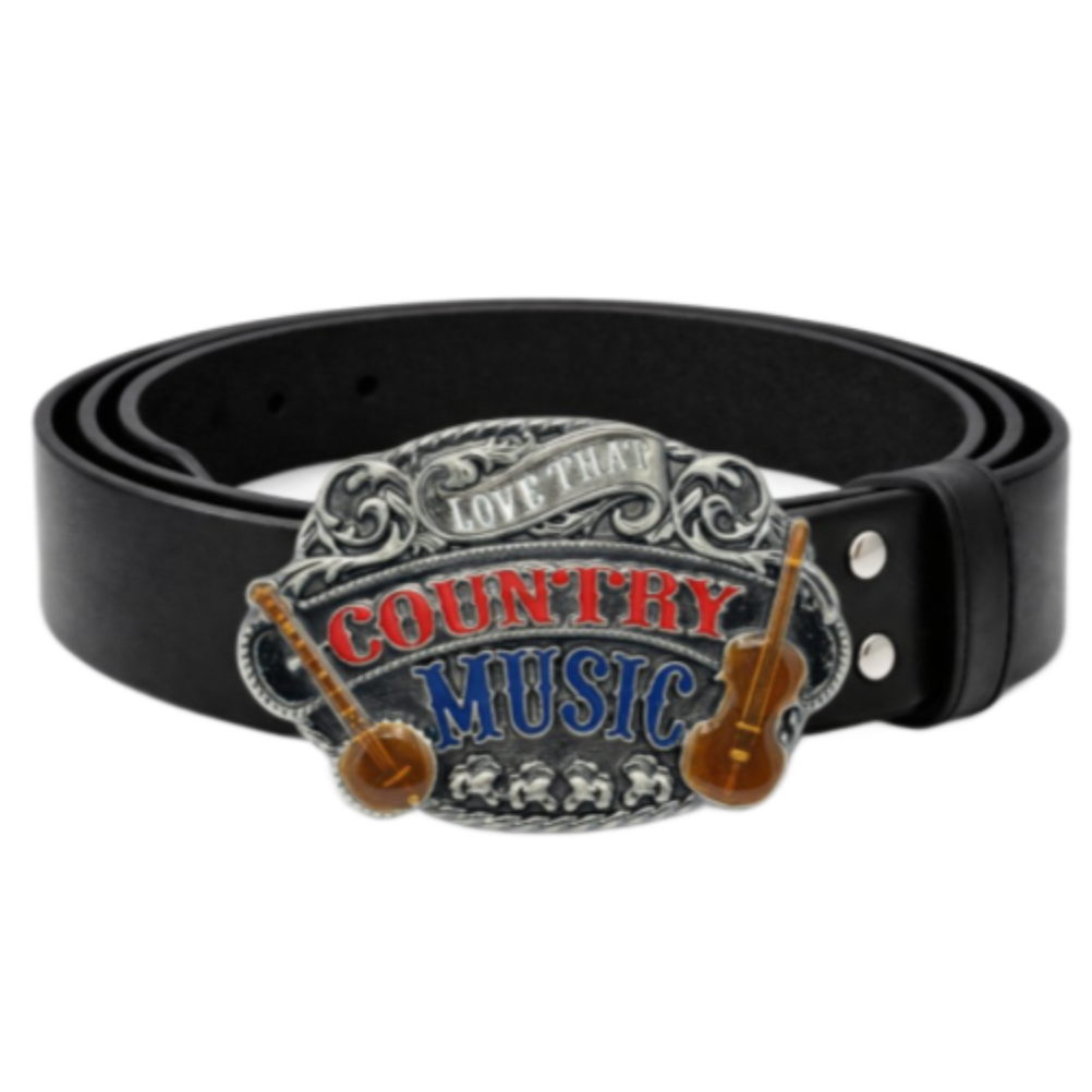 I Love Country Music Western Fashion Violin Guitar Belt Buckle