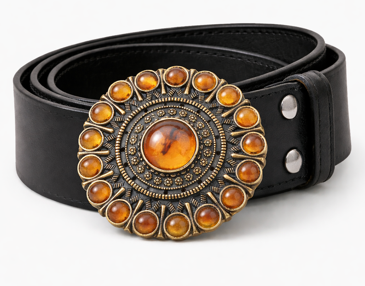 Flower Amber Stones Hippie Bohemian Belt Buckle