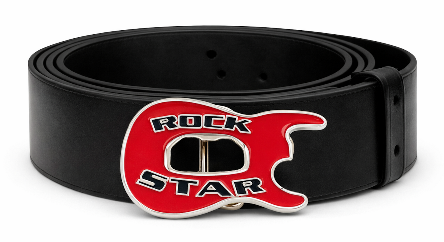 Red Guitar Rock Music Band Star Beer Bottle Opener Belt Buckle