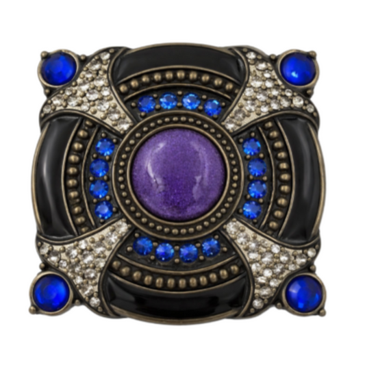 Hebilla de cinturón única para mujer con diamantes de imitación blancos y piedra azul