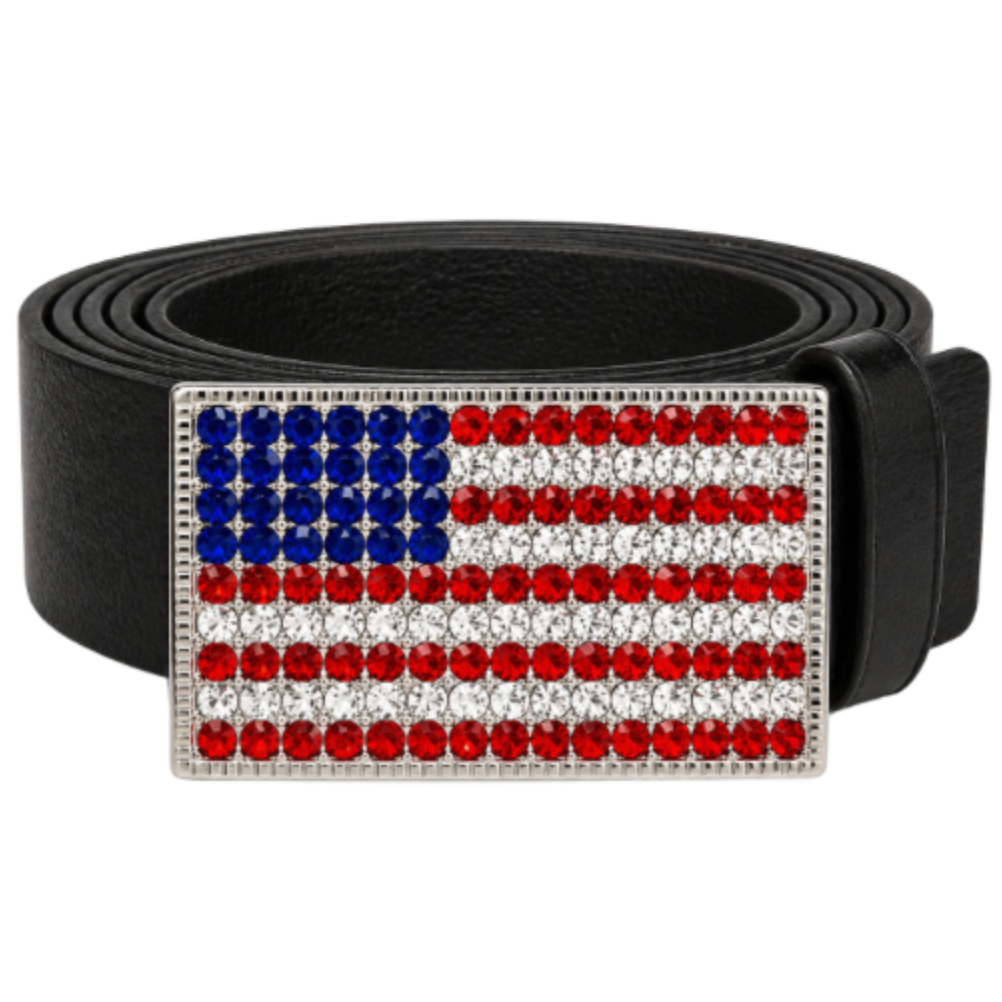 United States USA Rhinestone American Flag Belt Buckle