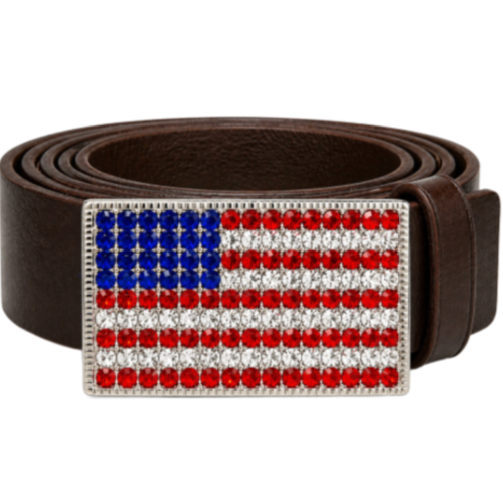 United States USA Rhinestone American Flag Belt Buckle