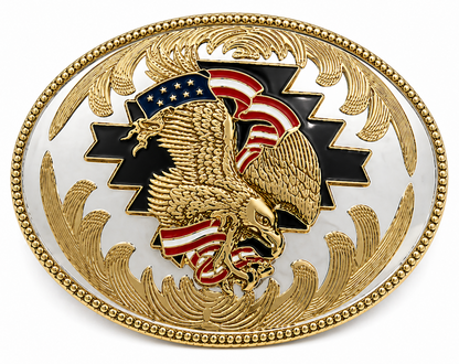 Golden Eagles American Flag Patriotic Cowboy Western Belt Buckle