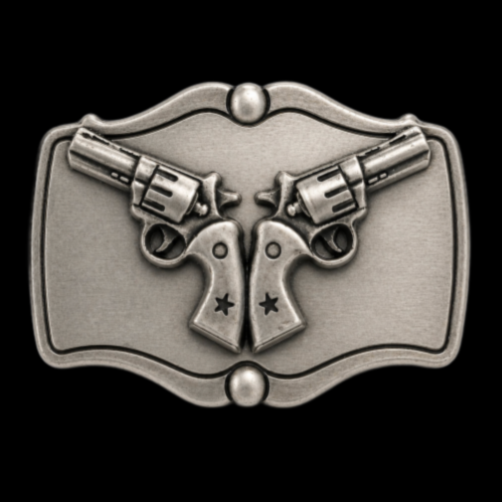 Western Cowboy Rodeo Star Two Guns Belt Buckle