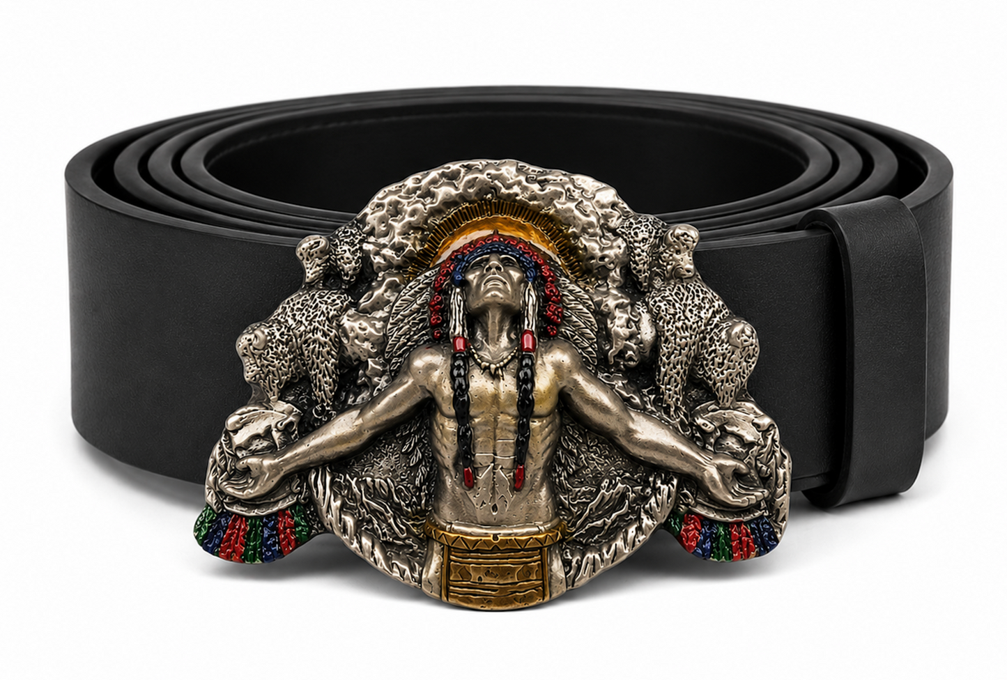 Native American Warrior Chief Amerindian Feather Art Western Belt Buckle