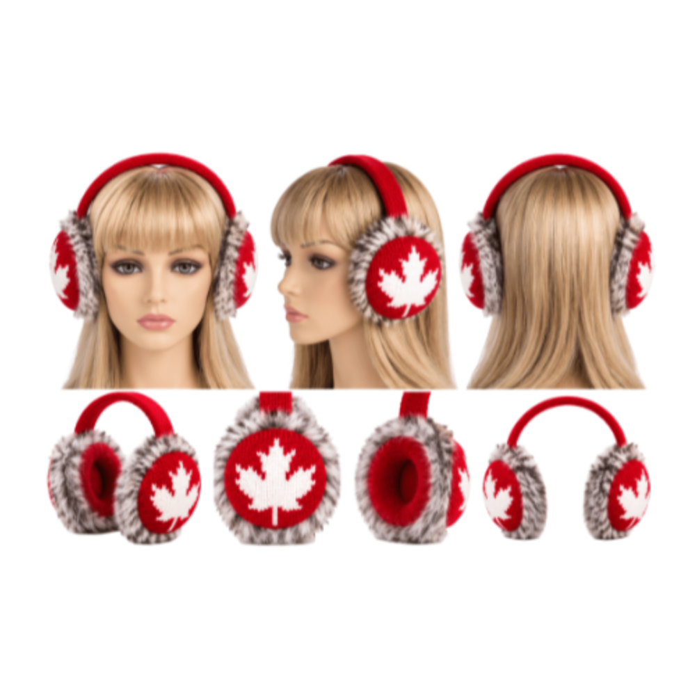 Maple Leaf Faux Fur Ear Warmers – Cozy Canada Outdoors Winter Earmuffs