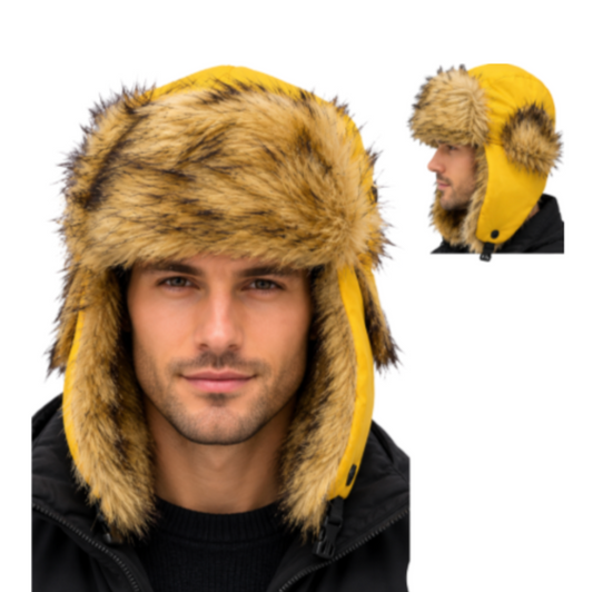 Yellow Unisex Winter Aviator Trooper Earflap Warm Russian Ski Hats Fur Bomber