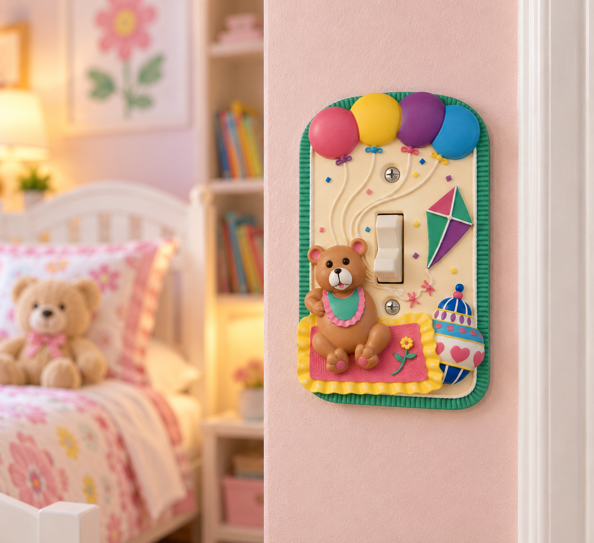 Teddy Bear Balloons Single Toggle Kids Baby Light Switch Cover