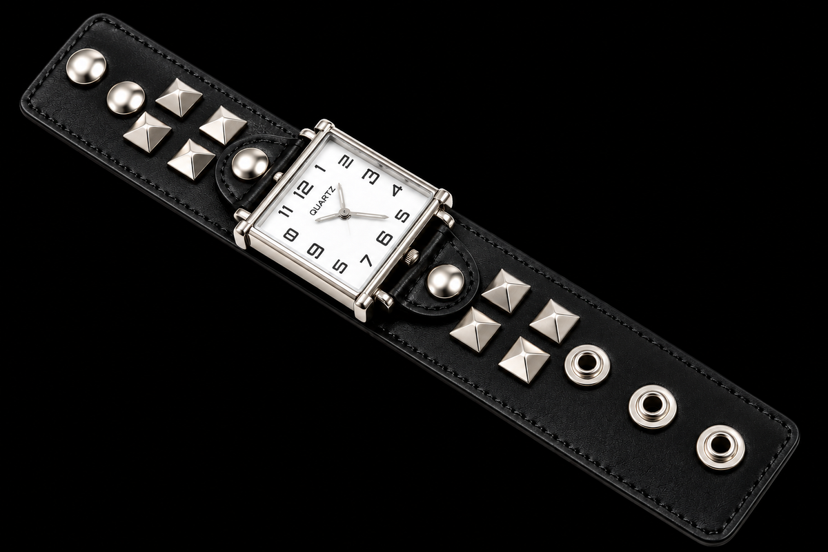 Unisex Punk Square Fashion Watch – Wide Black Leather Cuff Bracelet