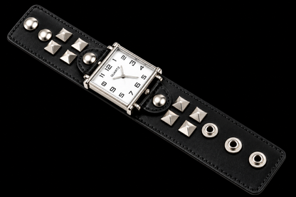 Unisex Punk Square Fashion Watch – Wide Black Leather Cuff Bracelet
