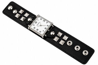 Unisex Punk Square Fashion Watch – Wide Black Leather Cuff Bracelet
