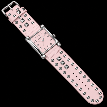 Pink Studded Cuff Watch – Sexy Punk Fashion Bracelet Wristwatch
