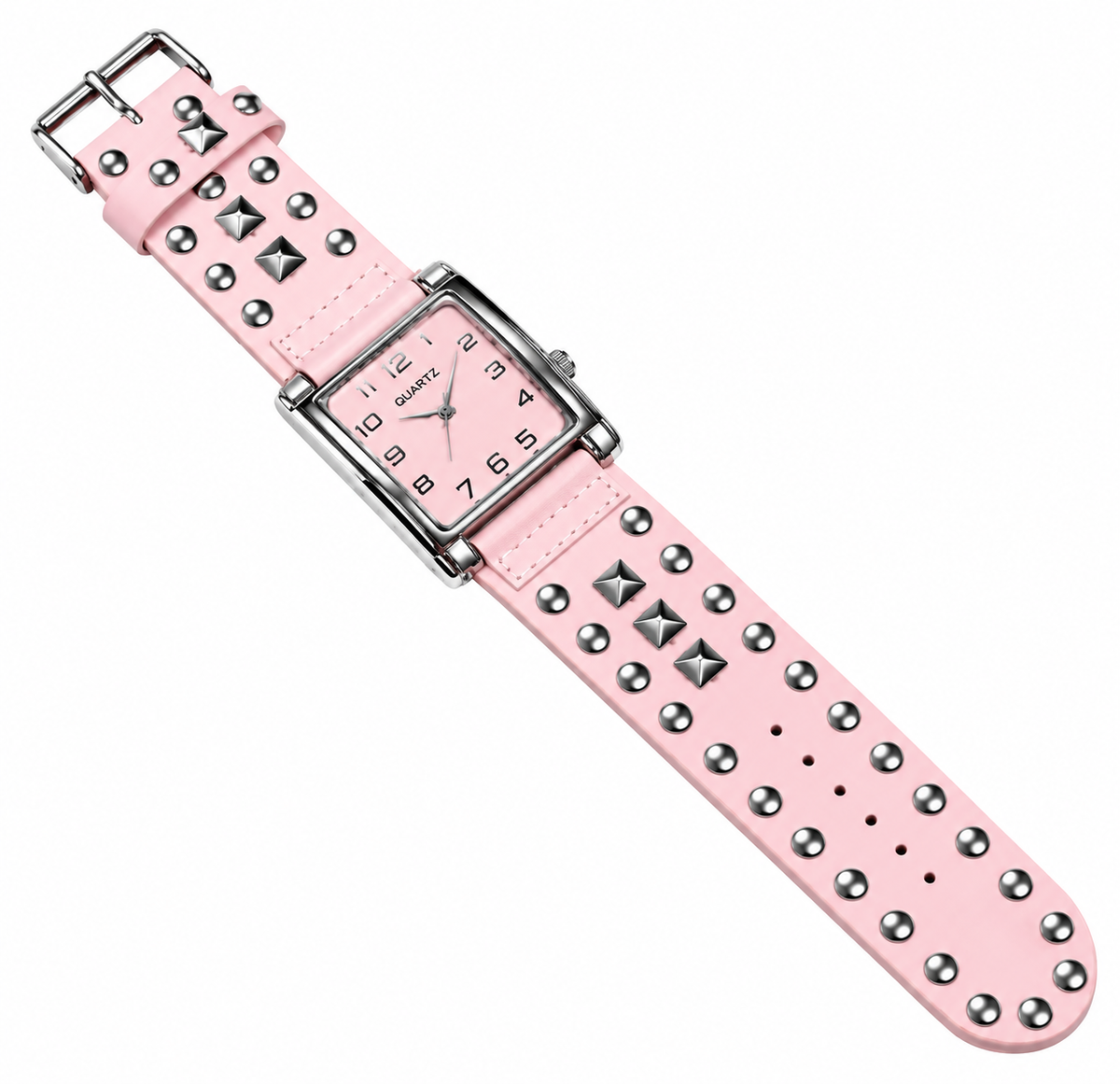 Pink Studded Cuff Watch – Sexy Punk Fashion Bracelet Wristwatch