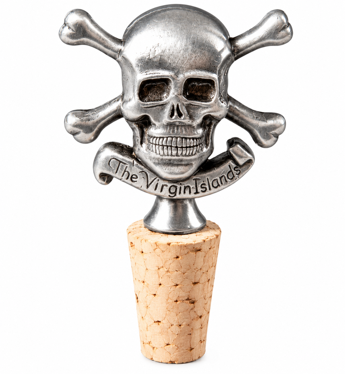 Pirates Skull Crossbones Virgin Islands Caribbean Pewter Skull Wine Bottle Stopper
