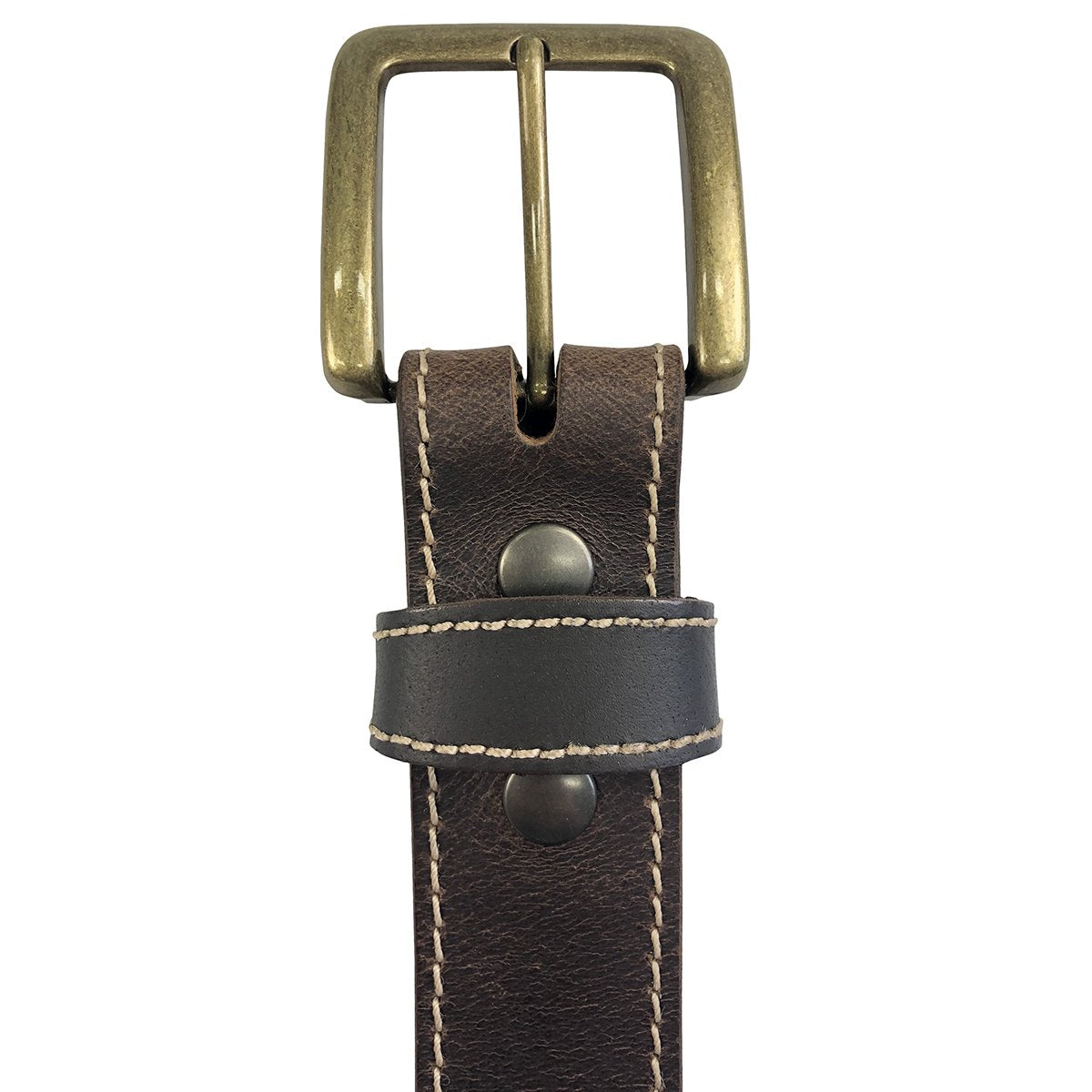 1.5"(38mm) Brown Solid Buffalo Leather Stitched Belt Handmade in Canada by Zelikovitz Size 26 - 60