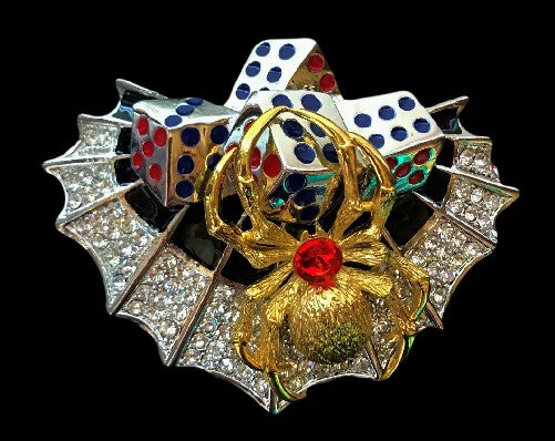 3D Gold Spider Spiderweb Dice Dices Gambling Belt Buckle Buckles