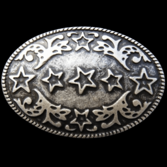 Flower 5 Five Star Western Antique Silver Belt Buckle