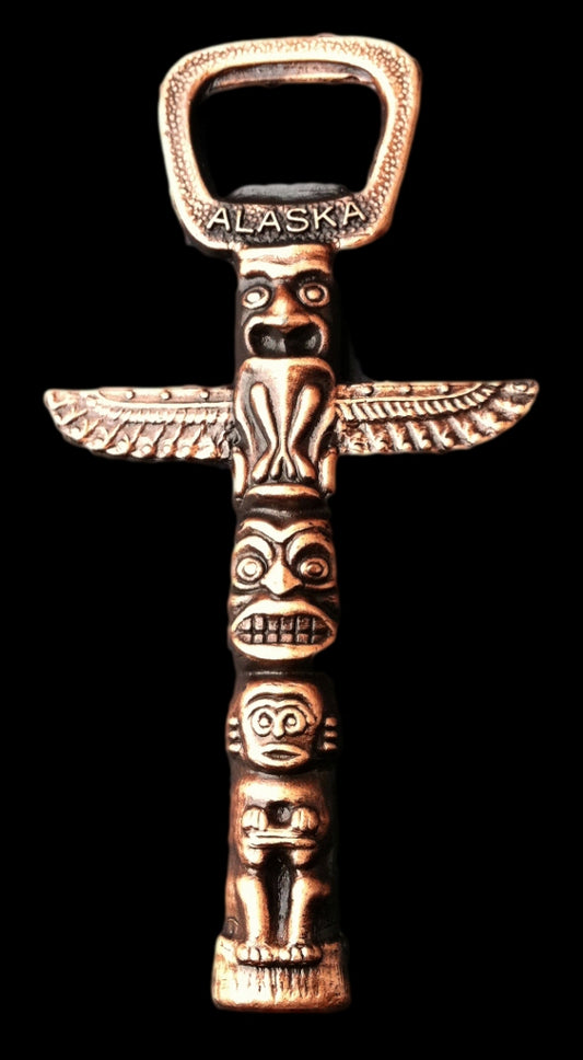 ALASKA SOUVENIR NATIVE TOTEM POLE METAL BOTTLE OPENER BEER OUVRE BOUTEILLE