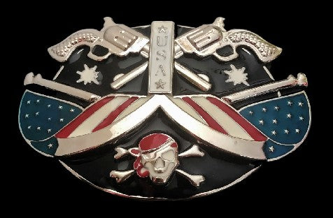 Flag USA Guns Joly Rogers Skull Belt Buckle