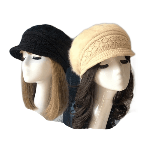 Gorro de punto de angora con visera de invierno holgada y holgada de ganchillo para vendedor de periódicos