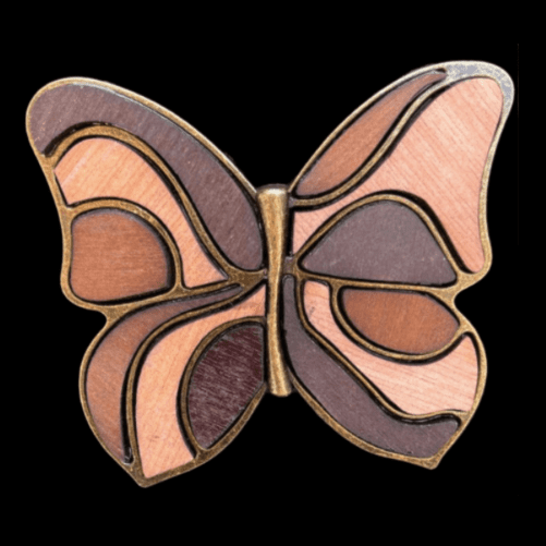 Butterfly Antique Brass Frame Wood Retro Belt Buckle