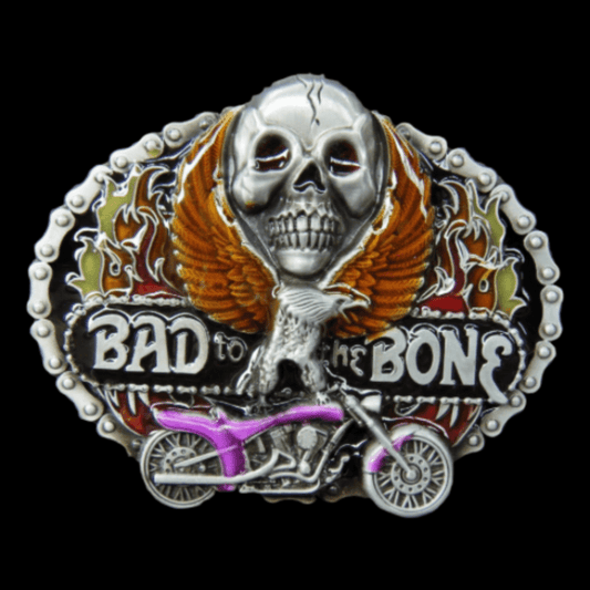 Bad To The Bone Eagle Skull Motorcycle Biker Belt Buckle