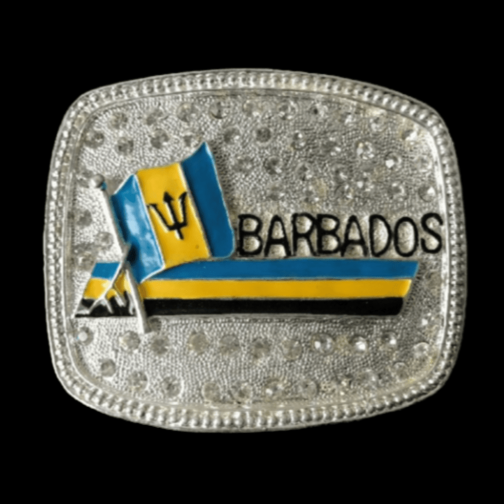 Barbados Island Rhinestone Caribbean Flag Belt Buckle