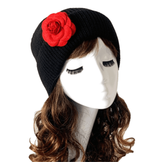 Gorro de crochet con flores gruesas para mujer, sombreros de invierno