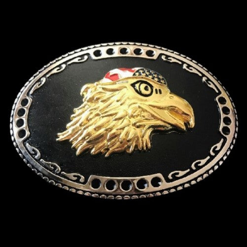 American Biker Flag Eagle Head Bandana Belt Buckle