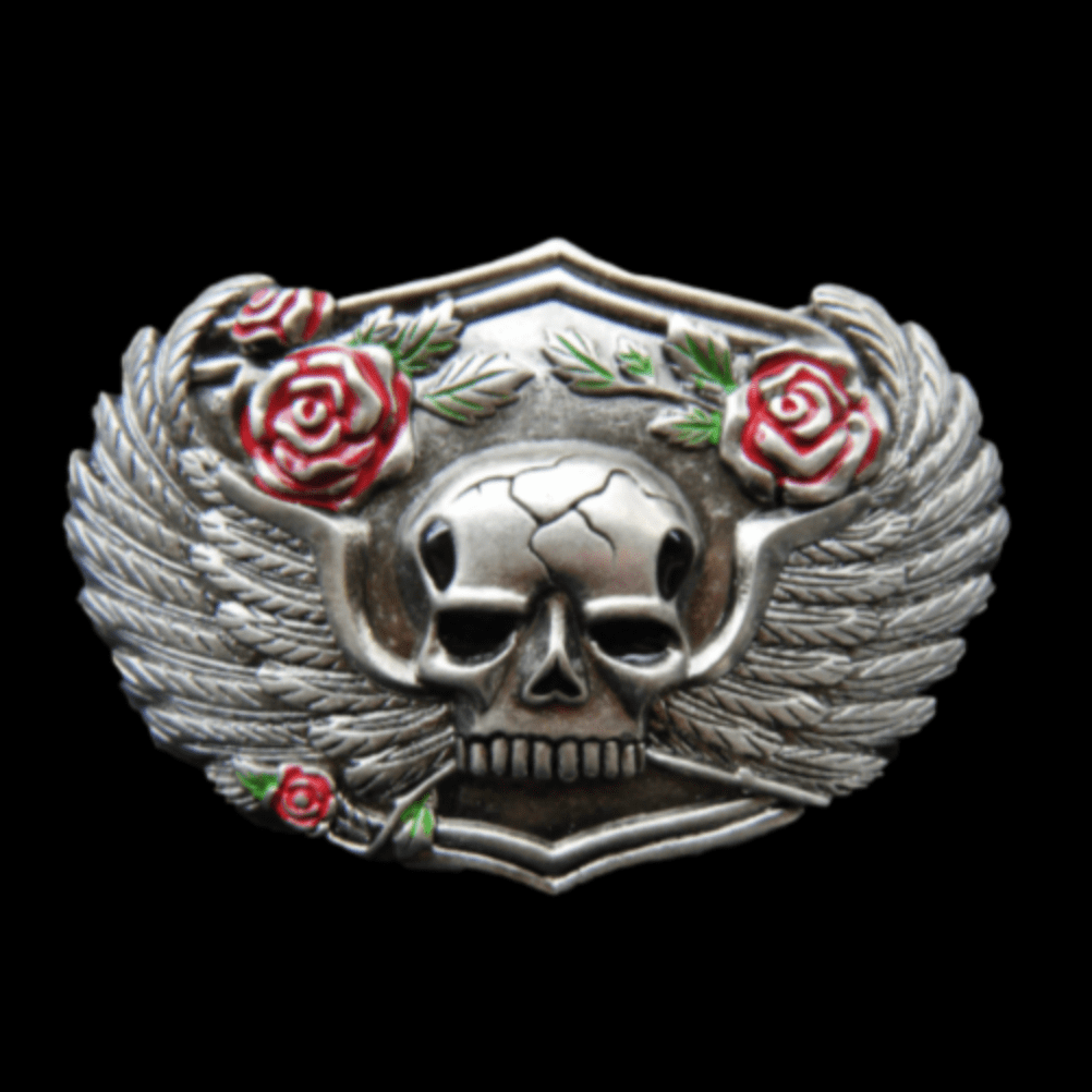 Skull Motorcycle Biker Culture Wings Roses Belt Buckle