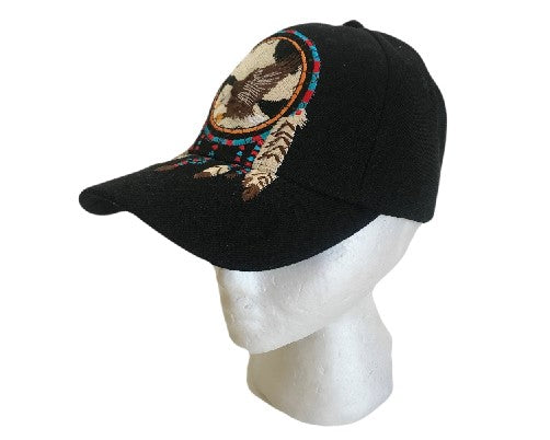 Sombrero negro béisbol atrapasueños pluma de águila sombrero indio nativo casqueta