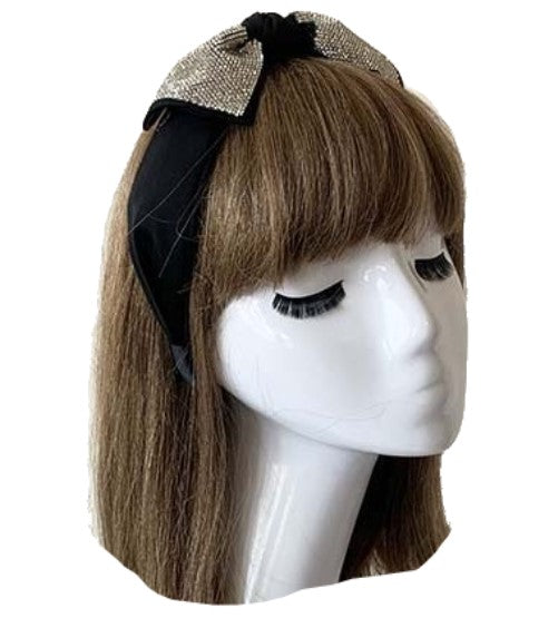 Black Headband Bow Head Wrap Cute Hairband Bling Bow