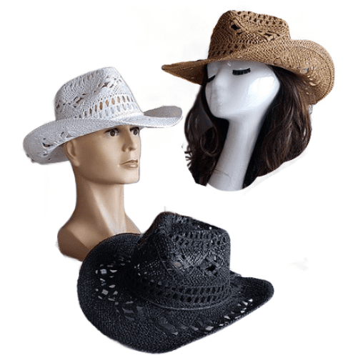 Black Straw Hat Summer Outdoor Men Women Western Cowboy Breathable Hats